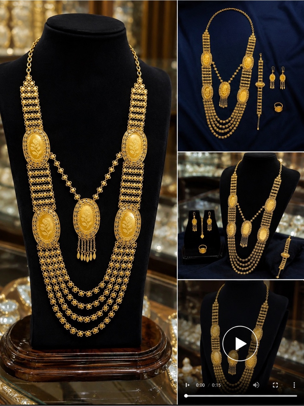 Gold Multi-Strand Coin Pendant Necklace Set - Women Jewelry gold plated